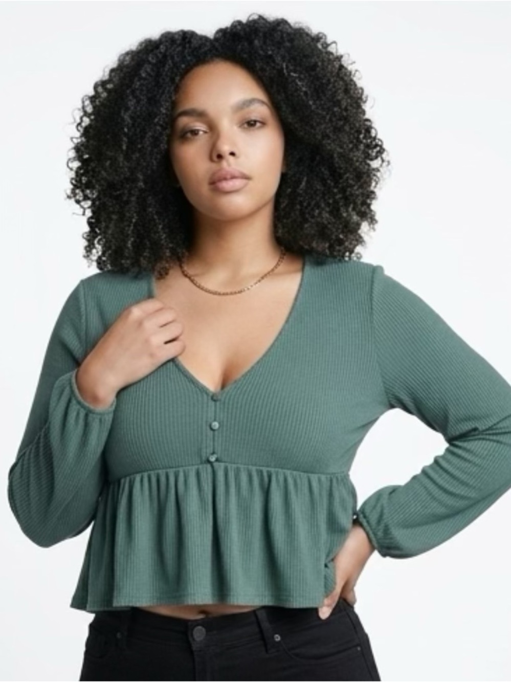 Coquette Romantic Crop cottage earthcore V-neck Altar'd State Ribbed Sage Top XL